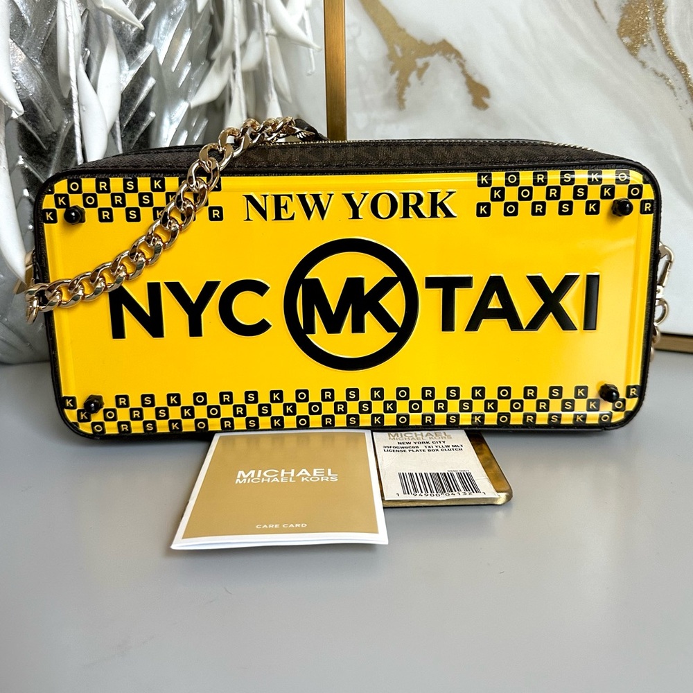 NWT Michael Kors RARE NYC Yellow Taxi License Plate Box Clutch/Crossbody